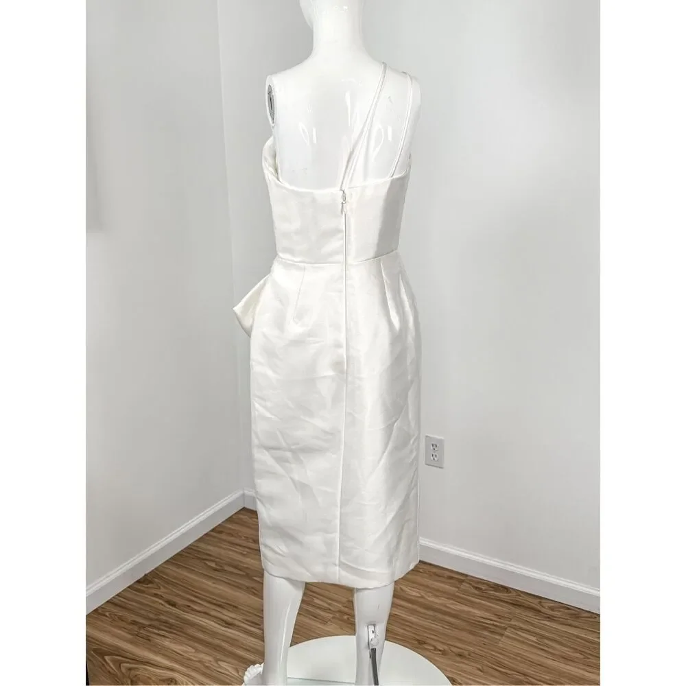 Amsale Asymmetric Satin One-Shoulder Midi-Dress size 6 - Picture 8 of 13